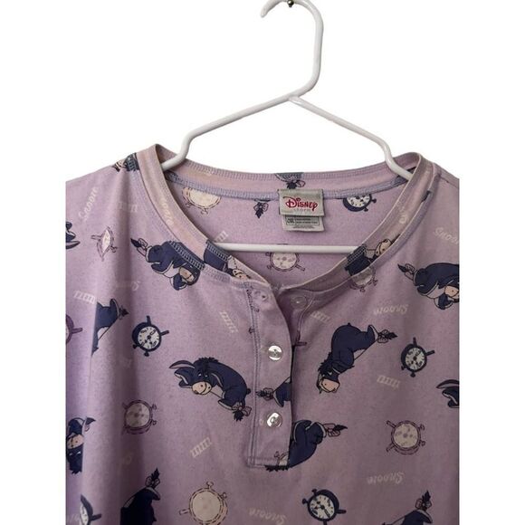 Disney Long Sleeve Eeyore Print All Over Henley Pajama Top Purple Size L… - Picture 5 of 12